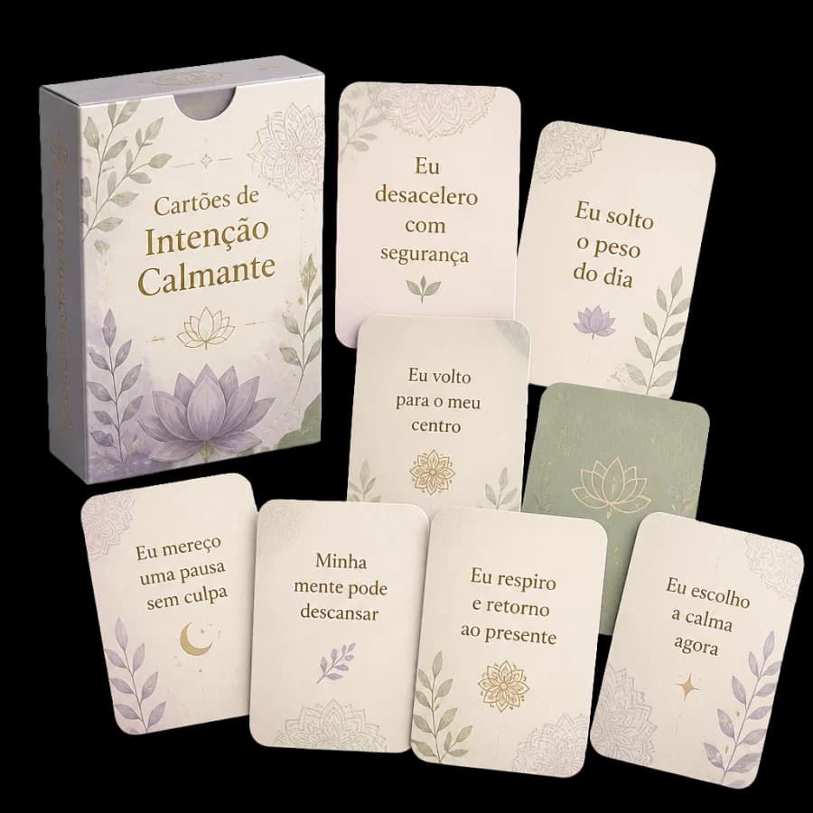 Mockup dos Cartões de Intenção Calmante com frases para relaxamento