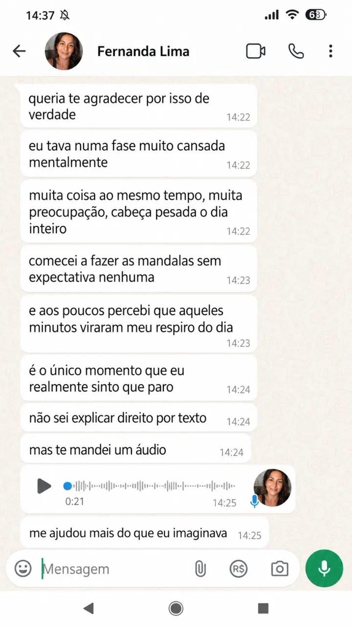 Print de conversa com depoimento de Fernanda Lima