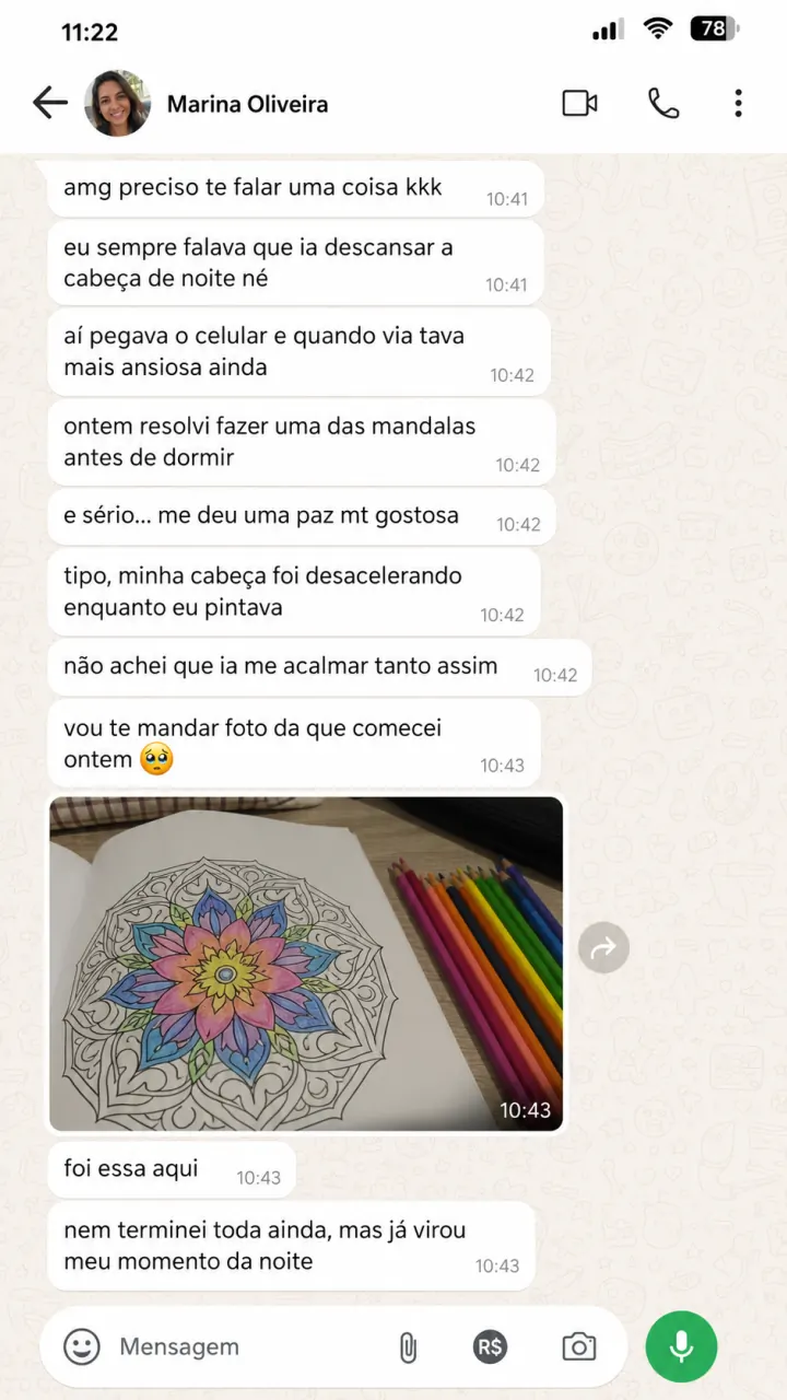 Print de conversa com depoimento de Marina Oliveira
