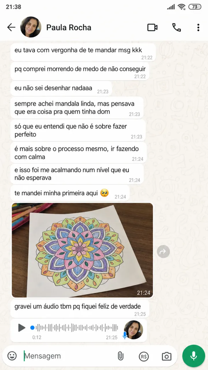 Print de conversa com depoimento de Paula Rocha
